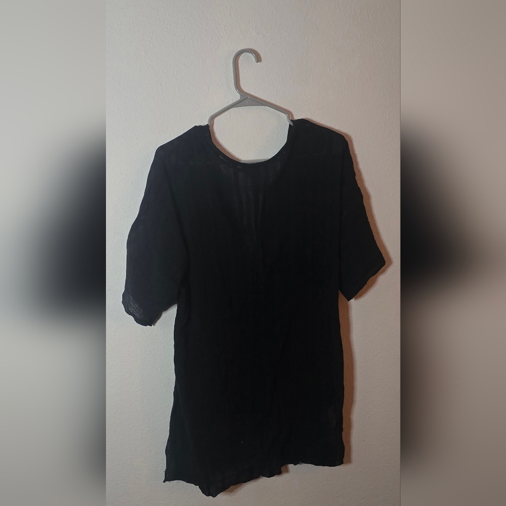 Wear Abouts Black Sheer Blouse Lightweight Short Sleeve Minimal Workwear Top M - Picture 3 of 4